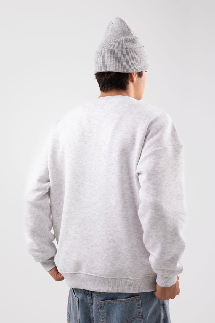 New York Baskılı Gri Oversize Sweatshirt