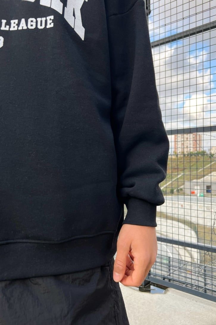 New York Baskılı Siyah Oversize Sweatshirt