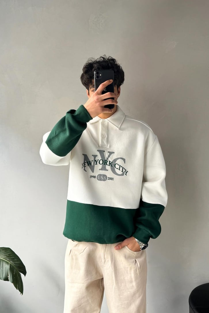 New York City Baskılı Parçalı Sweatshirt