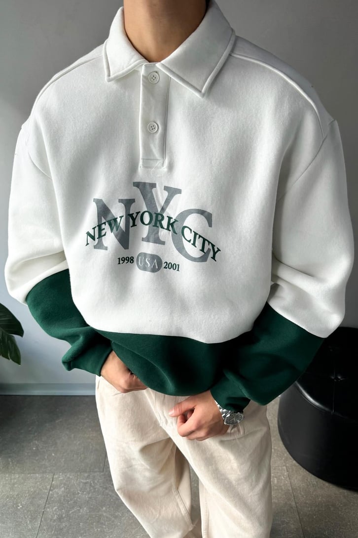 New York City Baskılı Parçalı Sweatshirt