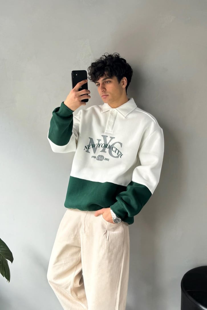 New York City Baskılı Parçalı Sweatshirt