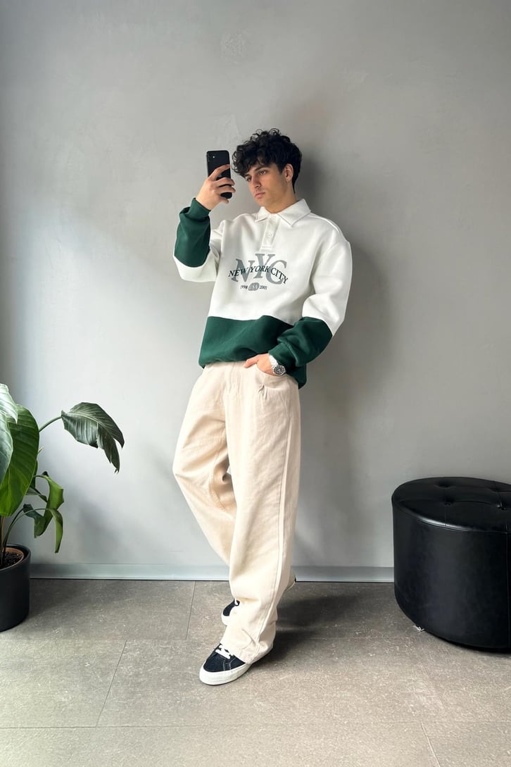New York City Baskılı Parçalı Sweatshirt