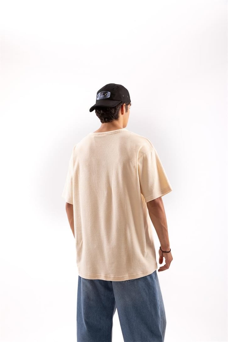 Nıcce Nakışlı Krem Oversize Tişört