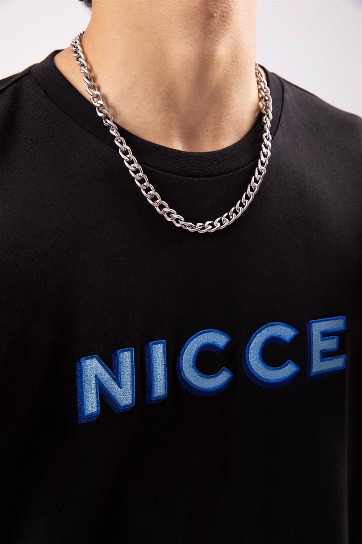 Nicce Nakışlı Siyah Oversize Tişört