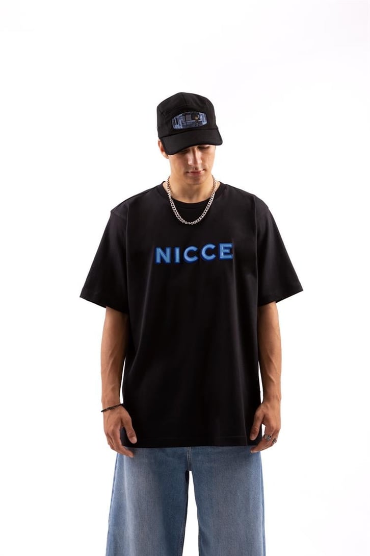 Nicce Nakışlı Siyah Oversize Tişört