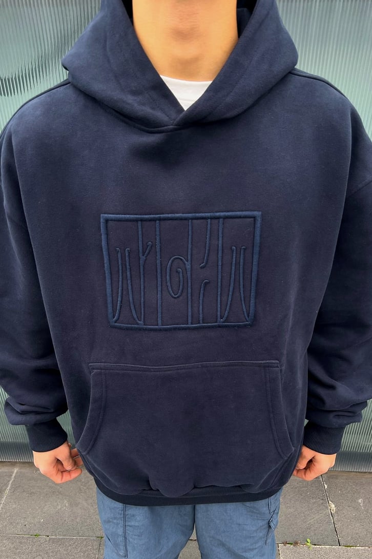 Night Nakışlı Lacivert Oversize Hoodie