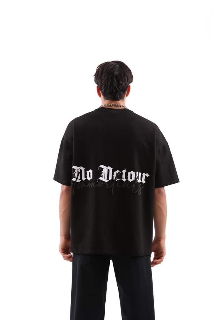 No Detour Baskılı Siyah Oversize Tişört
