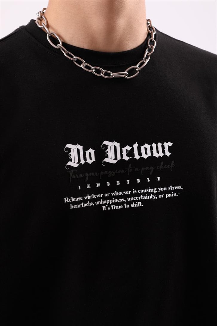 No Detour Baskılı Siyah Oversize Tişört