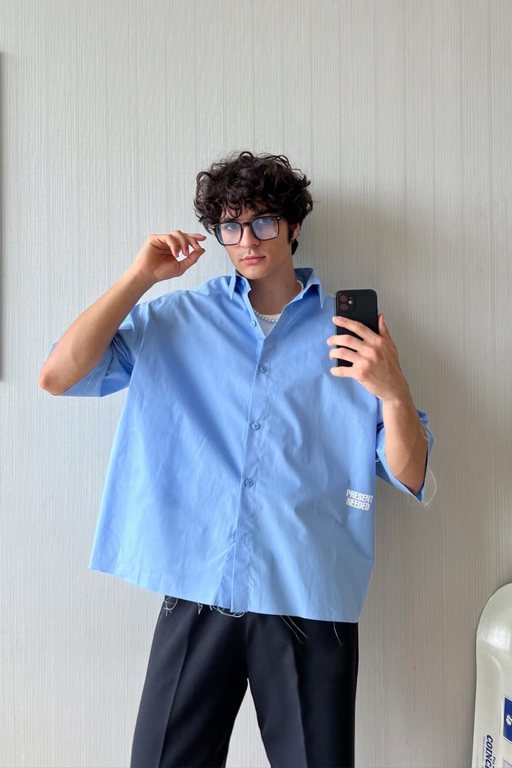 No Sytlist! Kısa Kol Oversize Gömlek