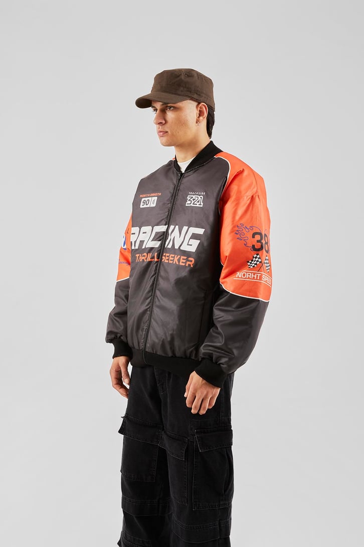 North Baskılı Siyah Racing Ceket