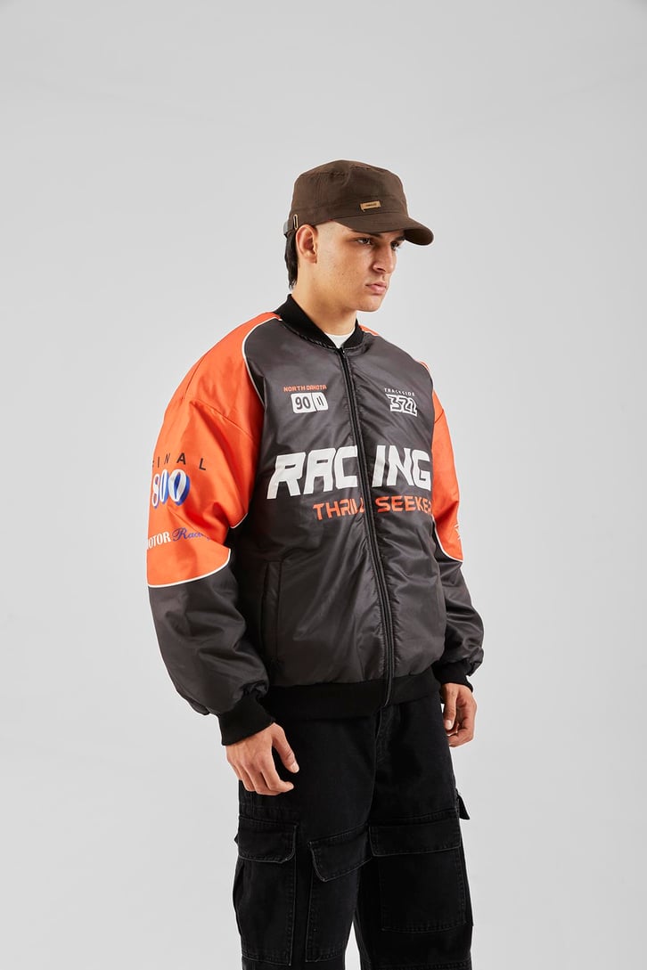 North Baskılı Siyah Racing Ceket