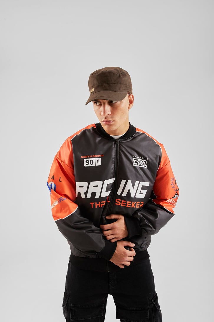 North Baskılı Siyah Racing Ceket
