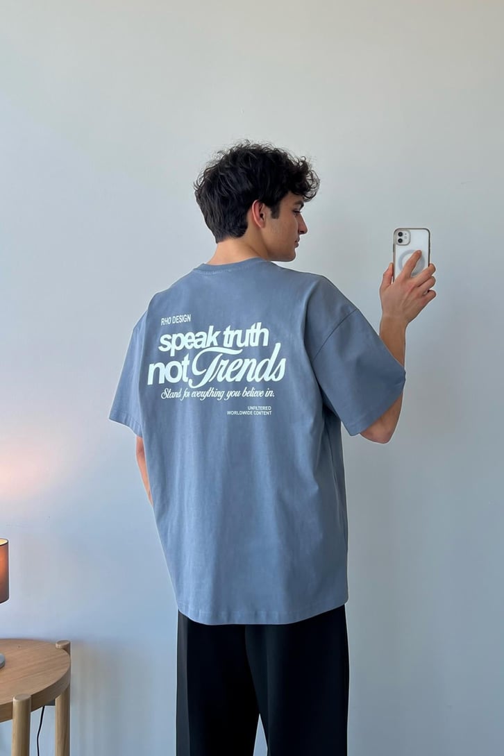Not Trends Baskılı Füme Oversize Tişört