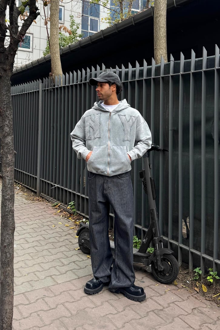 Ny Nakışlı Zip Hoodie