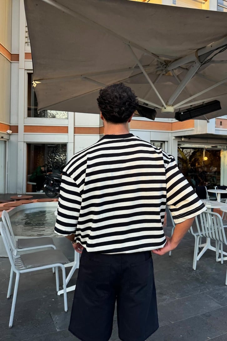 Octopus Nakışlı Çizgili Tişört