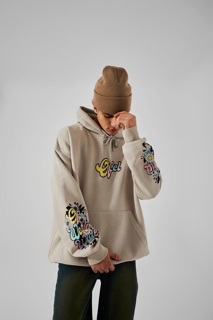 Ofcl Kol Baskılı Krem Oversize Sweatshirt
