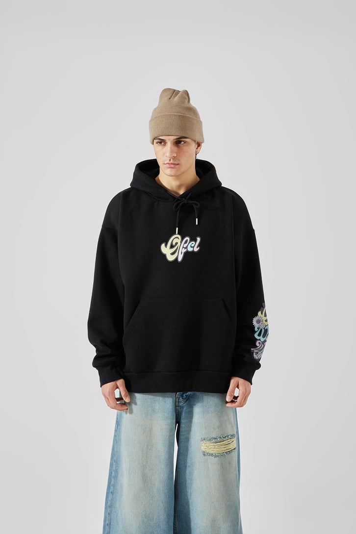 Ofcl Kol Baskılı Siyah Oversize Sweatshirt