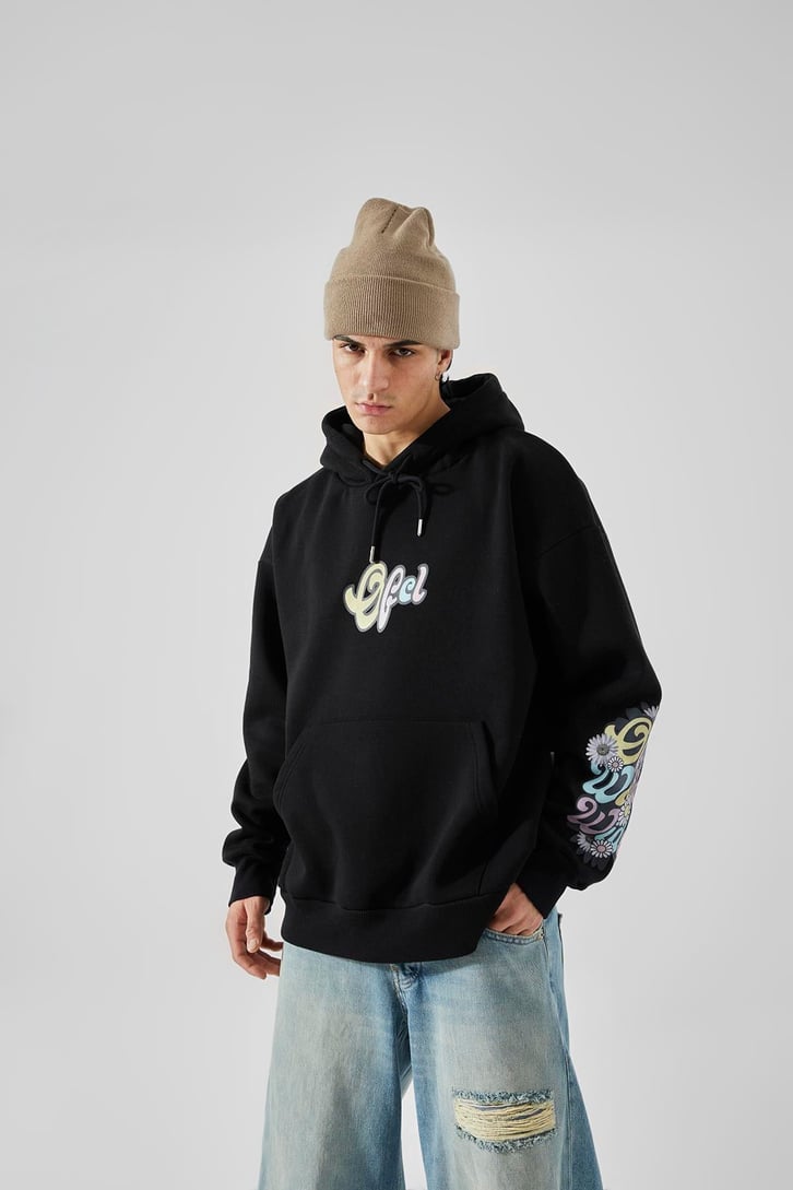 Ofcl Kol Baskılı Siyah Oversize Sweatshirt