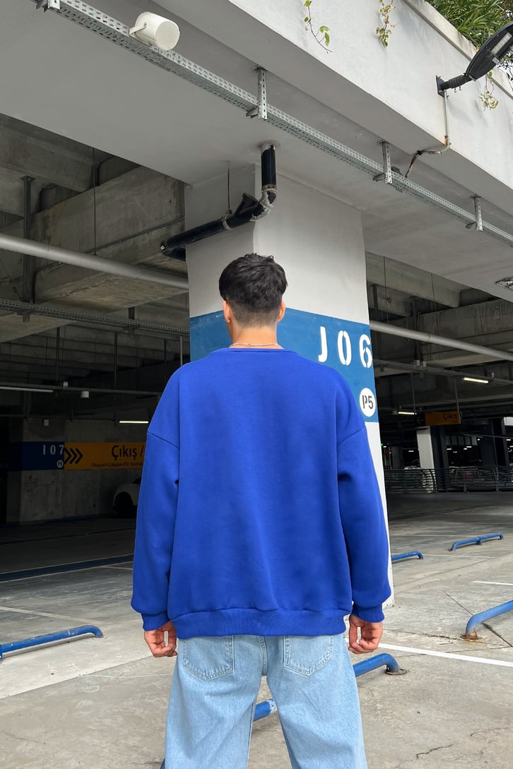 OFCL Nakışlı Saks Mavisi Oversize Sweatshirt
