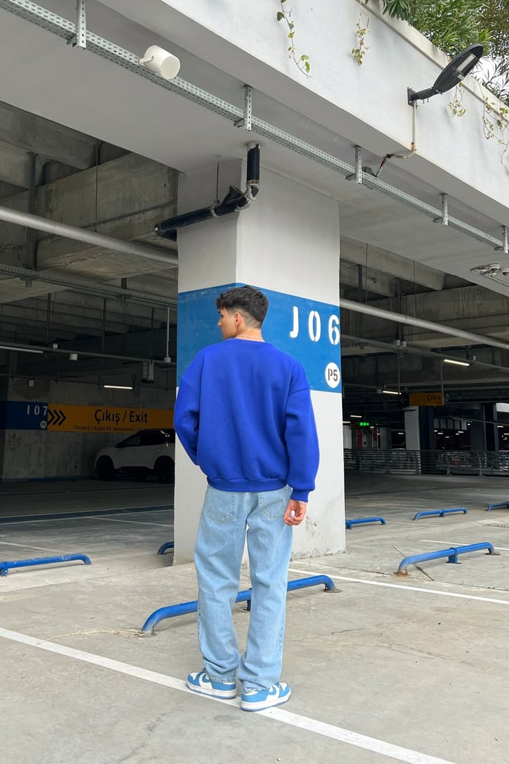 OFCL Nakışlı Saks Mavisi Oversize Sweatshirt