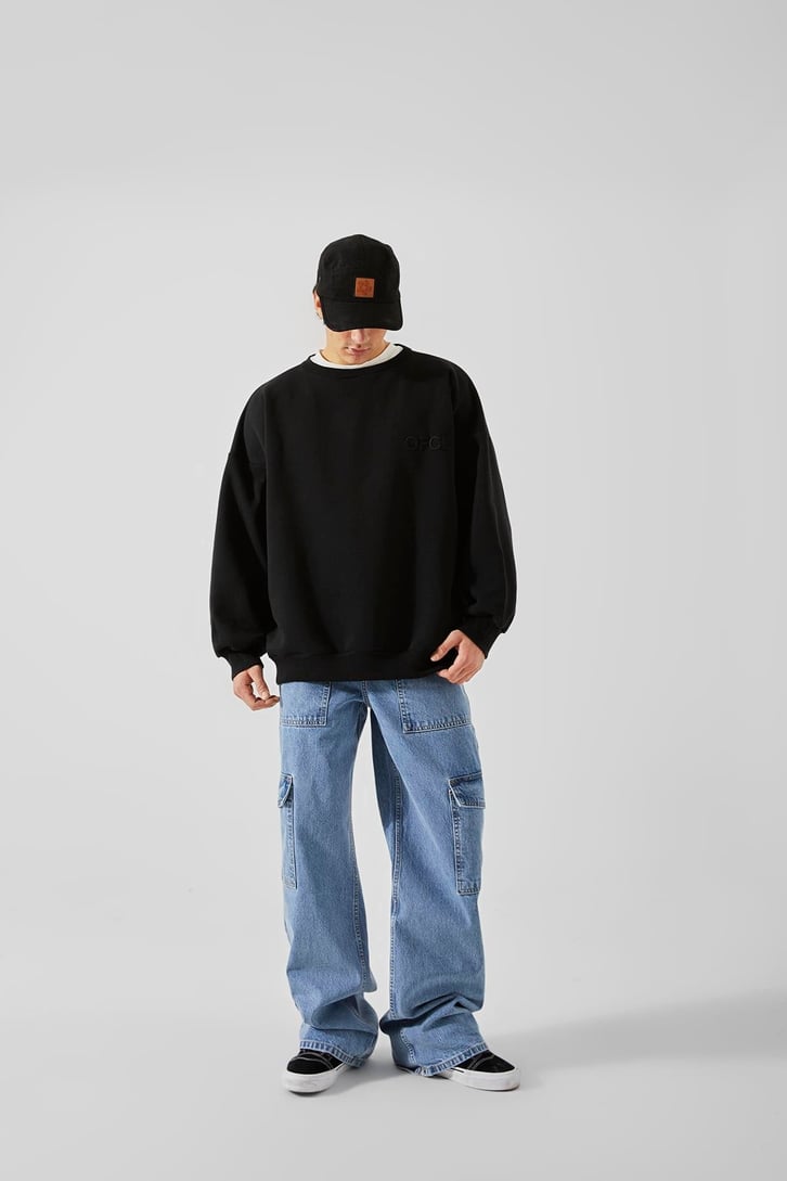 OFCL Nakışlı Siyah Oversize Sweatshirt