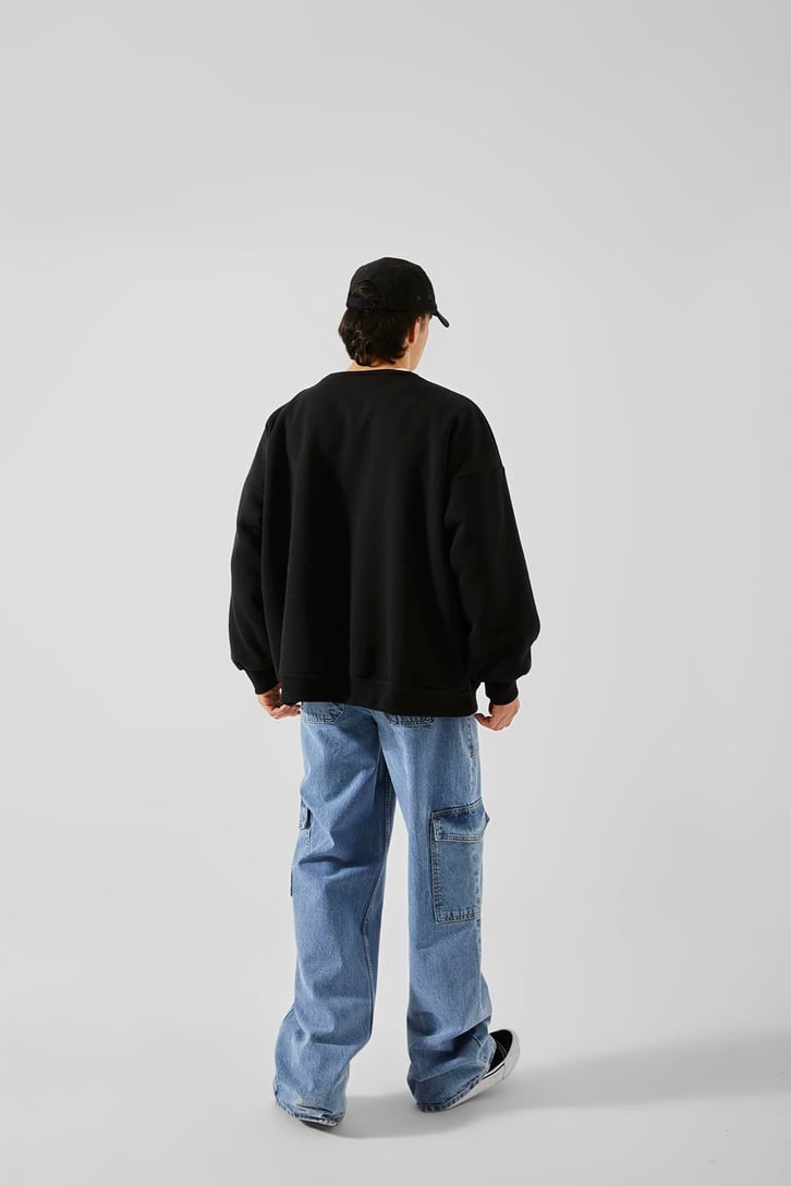 OFCL Nakışlı Siyah Oversize Sweatshirt