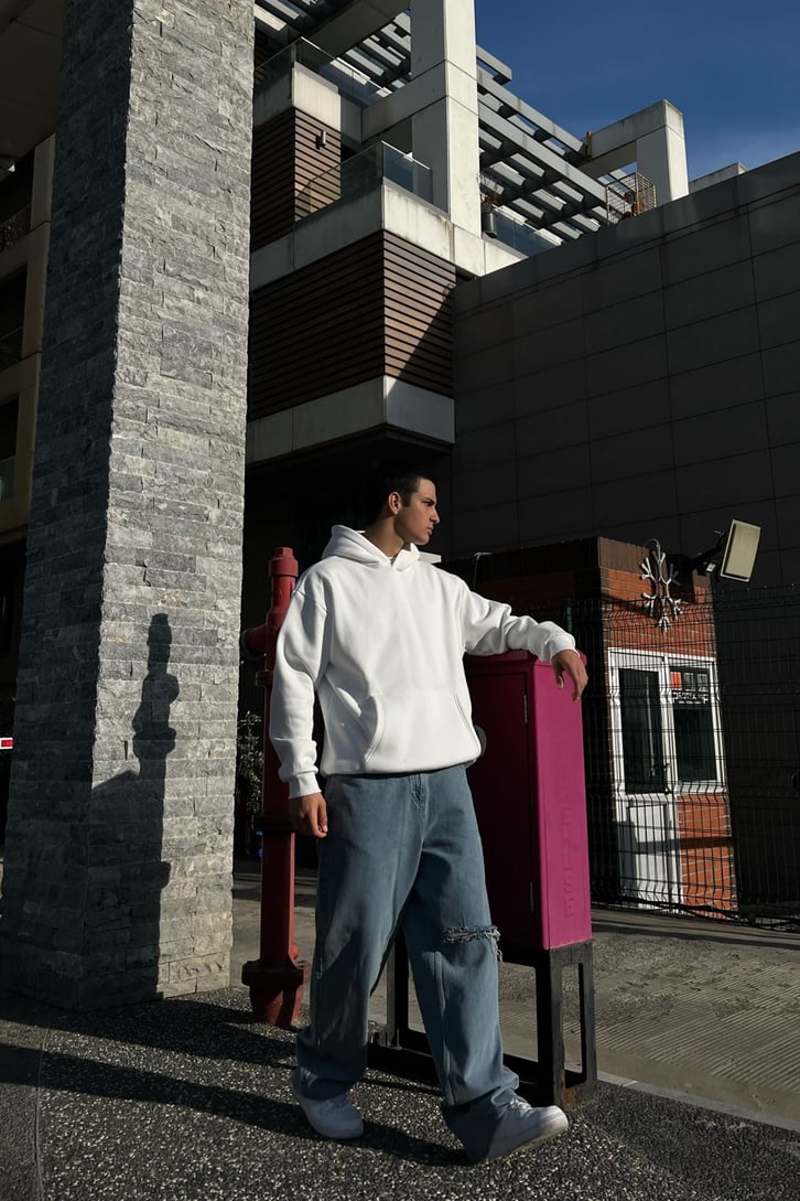 Ofcl World Sırt Baskılı Beyaz Oversize Hoodie