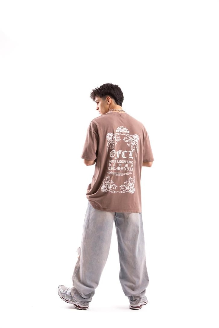 Ofcl Worldwide Sırt Baskılı Kahverengi Oversize Tshirt