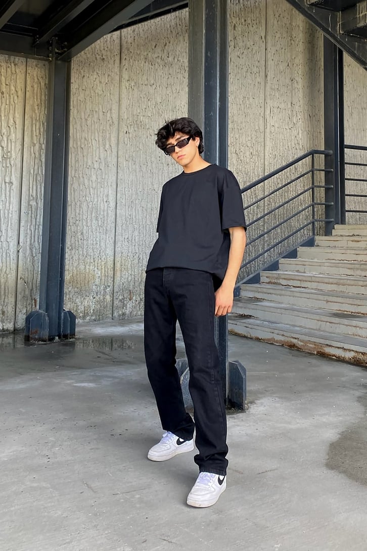 Ofel Baskılı Siyah Oversize Tshirt