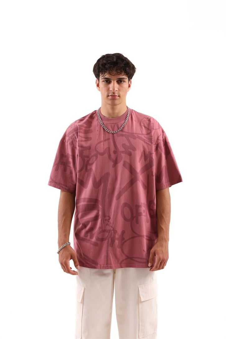 Official Baskılı Bordo Oversize Tshirt