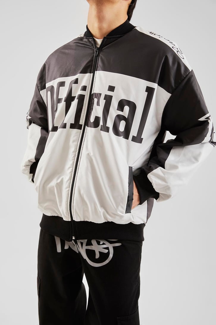 Official Baskılı Siyah Oversize Ceket