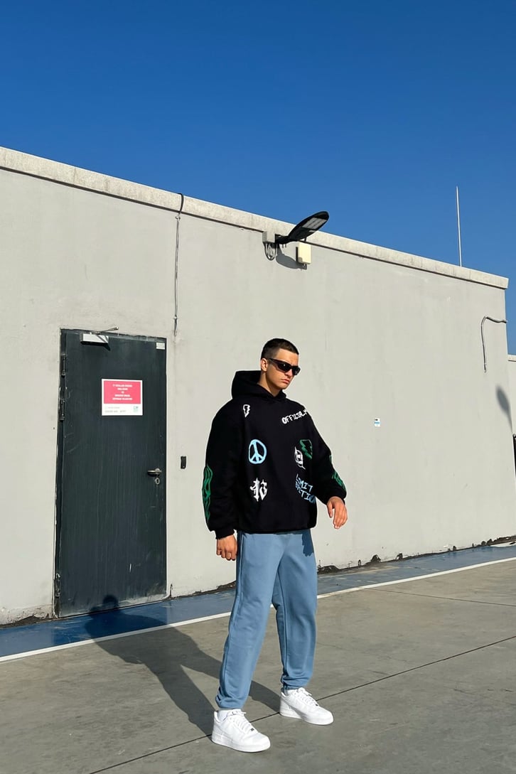 Official Baskılı Siyah Oversize Sweatshirt