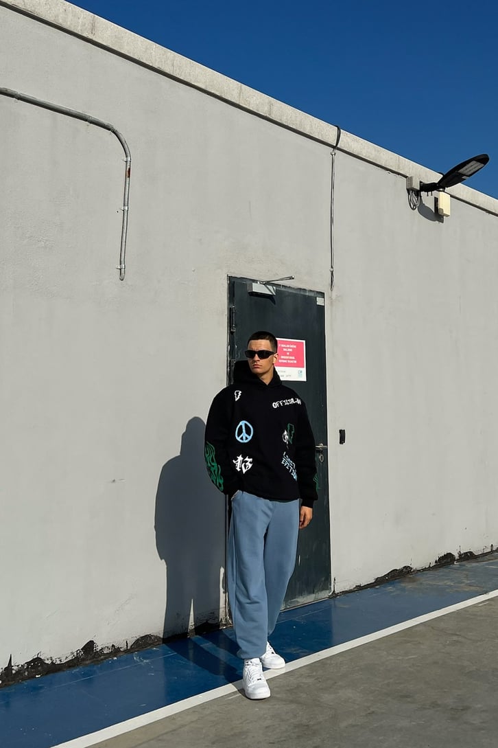 Official Baskılı Siyah Oversize Sweatshirt