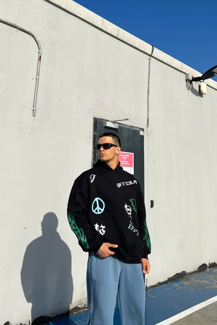 Official Baskılı Siyah Oversize Sweatshirt