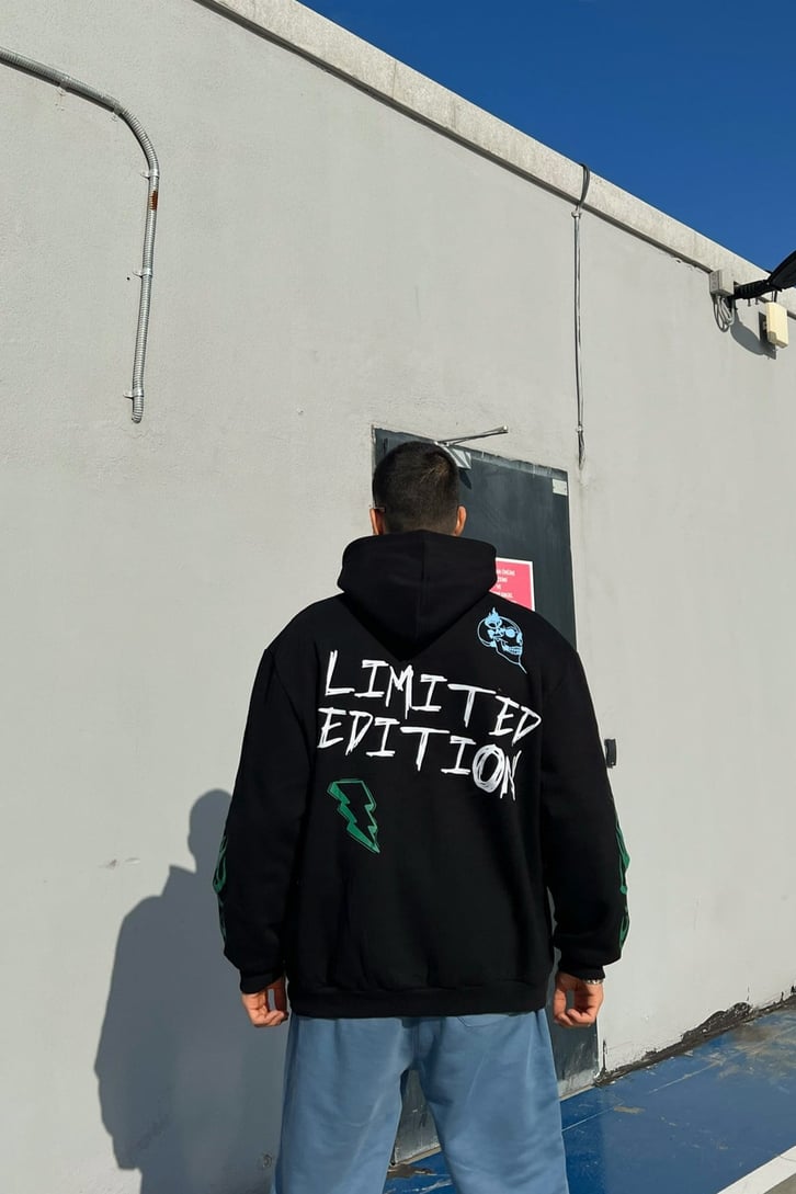 Official Baskılı Siyah Oversize Sweatshirt