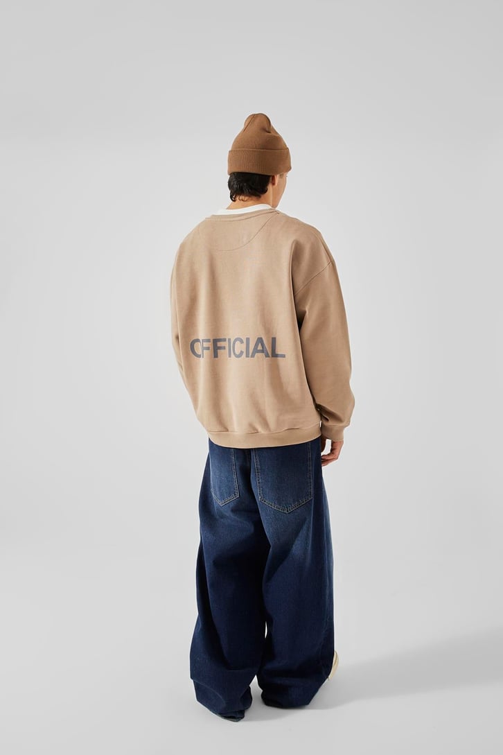 Official Baskılı Sütlü Kahve Oversize Sweatshirt