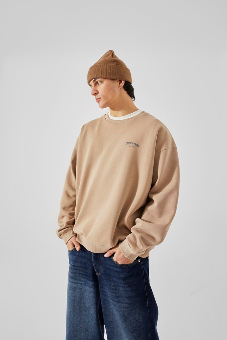 Official Baskılı Sütlü Kahve Oversize Sweatshirt