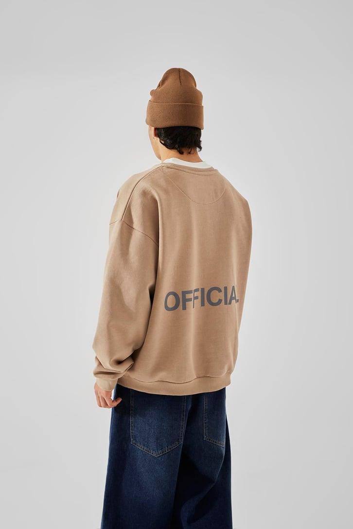 Official Baskılı Sütlü Kahve Oversize Sweatshirt