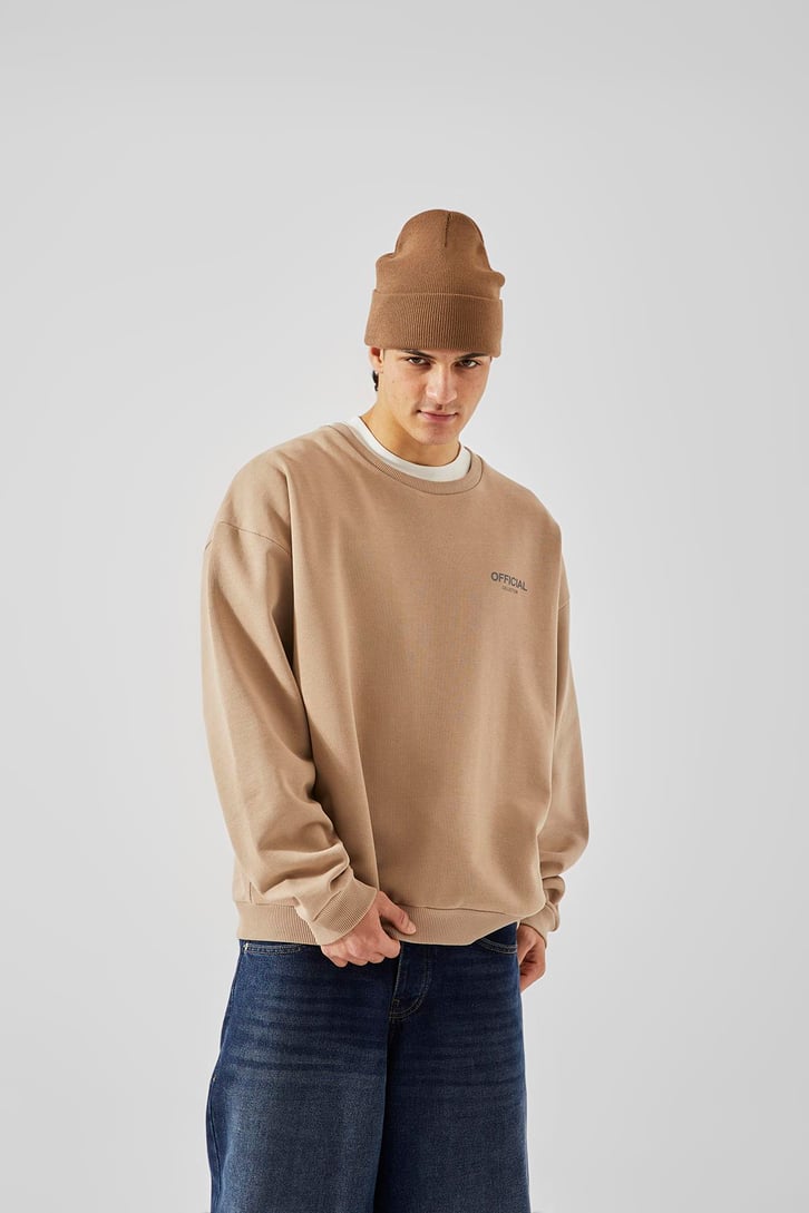 Official Baskılı Sütlü Kahve Oversize Sweatshirt