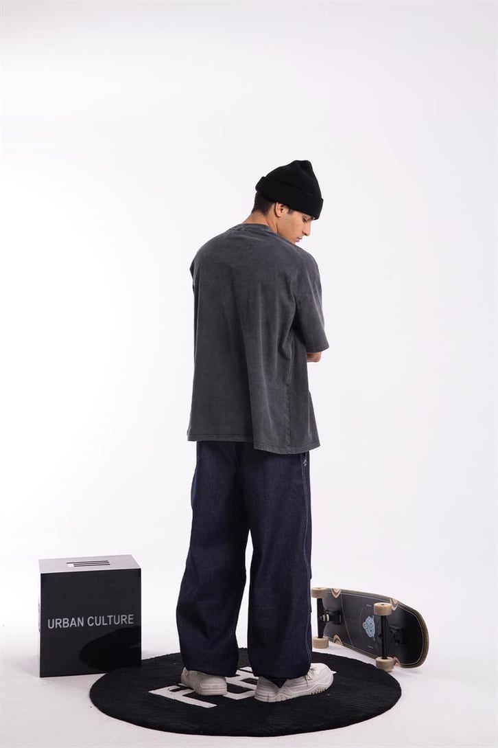 Official Butterfly Baskılı Acid Wash Oversize Tişört