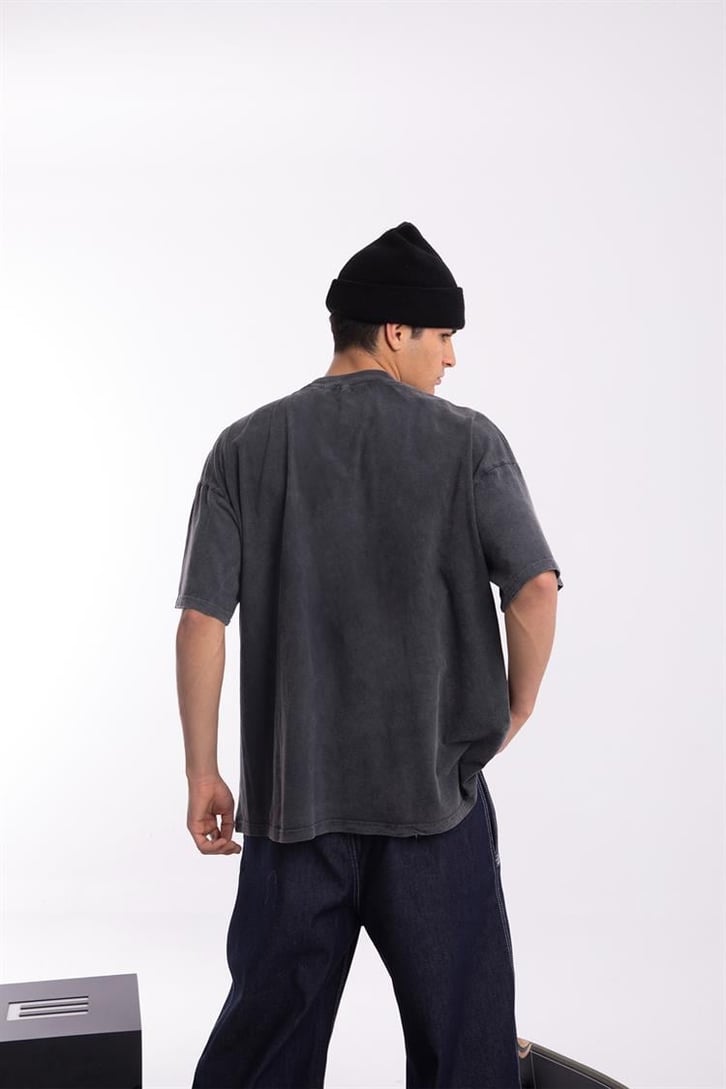 Official Butterfly Baskılı Acid Wash Oversize Tişört