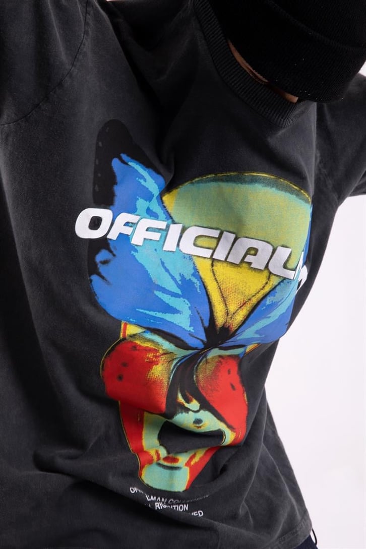 Official Butterfly Baskılı Acid Wash Oversize Tişört