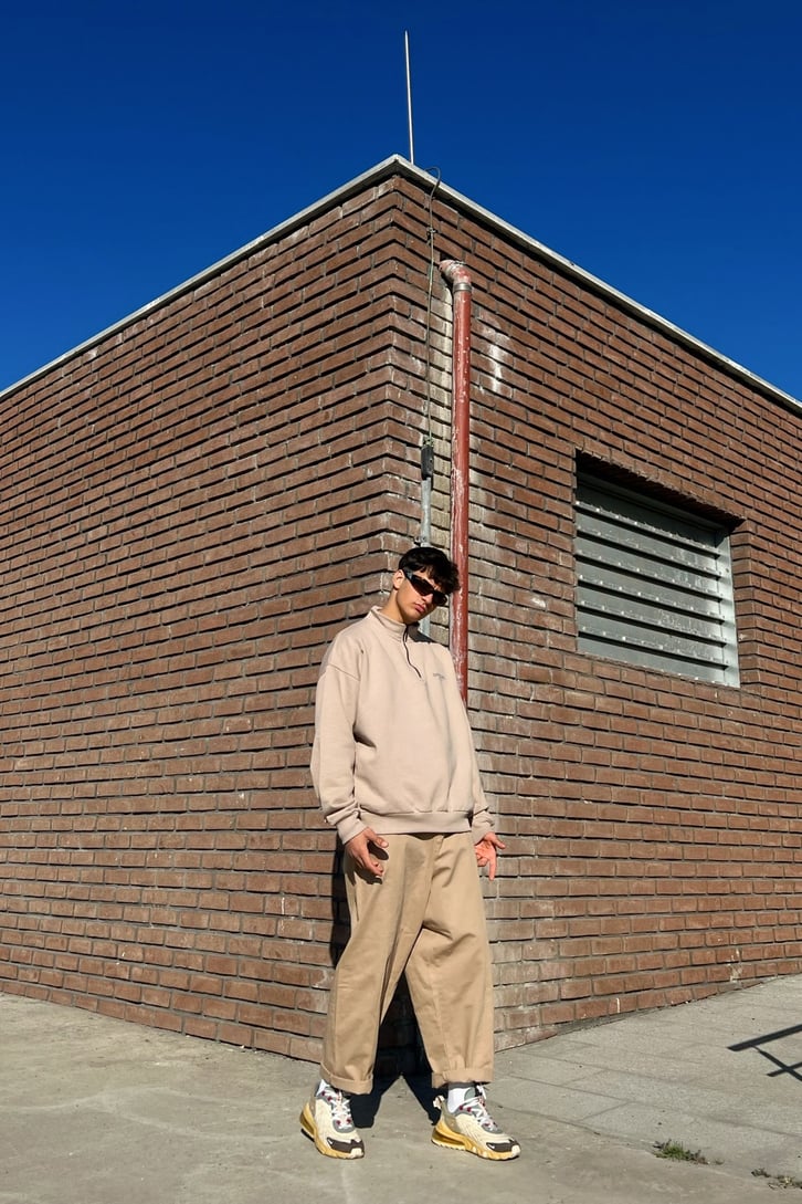 Official Fermuar Detay Bej Oversize Sweatshirt