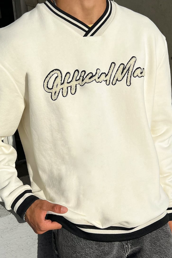 Official Nakışlı Ekru Oversize Sweatshirt