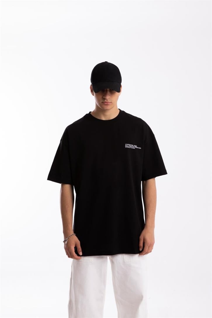 Official Sırt Baskılı Siyah Oversize Tişört