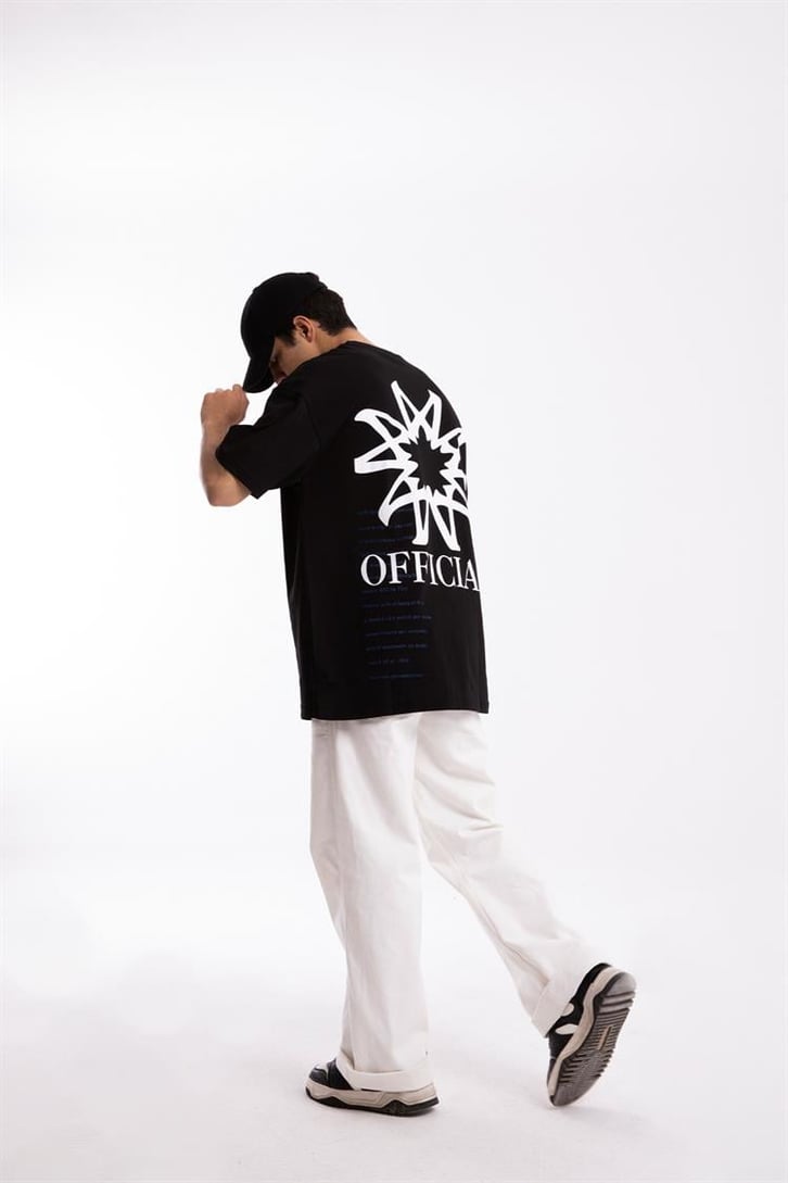Official Sırt Baskılı Siyah Oversize Tişört