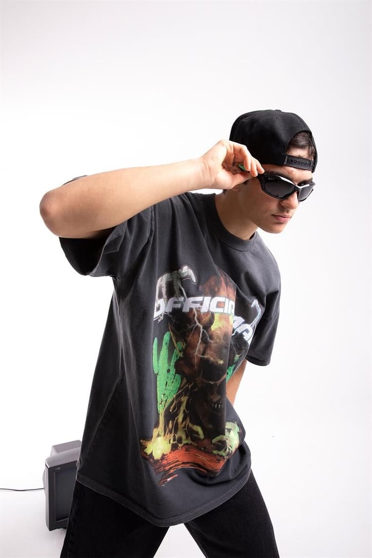 Official Skull Acid Wash Oversize Tişört