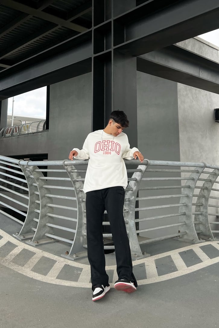 Ohio 1984 Baskılı Beyaz Oversize Sweatshirt