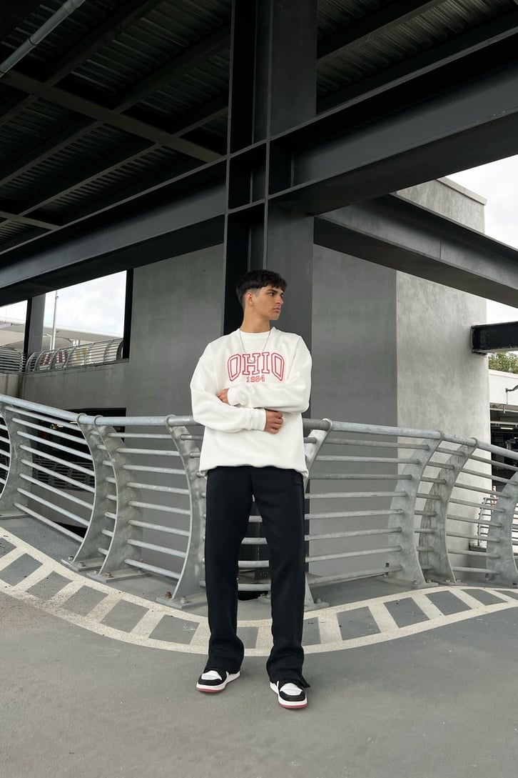 Ohio 1984 Baskılı Beyaz Oversize Sweatshirt