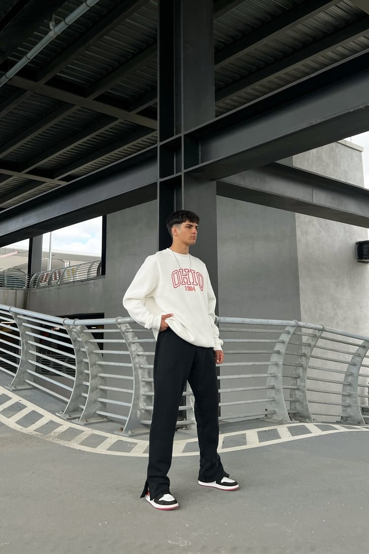 Ohio 1984 Baskılı Beyaz Oversize Sweatshirt